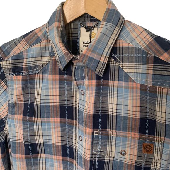 Solaris Outdoors Mens Small Snap Front Shirt Blue Plaid Short Sleeve Pocket NEW - Picture 1 of 7